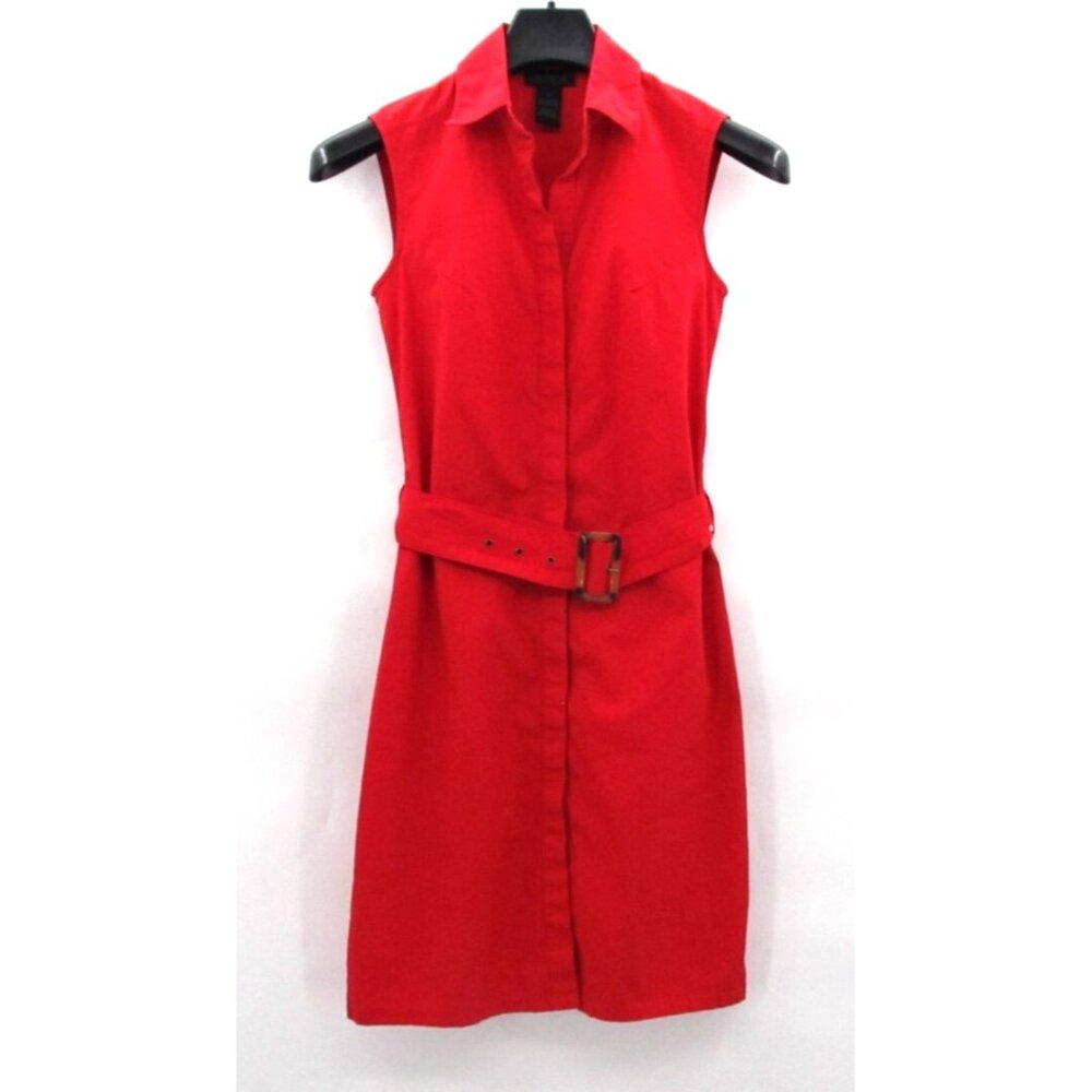 Y2K The Limited Stretch Shirt Dress Womens Sz 2 Red Poplin Belted Sleeveless